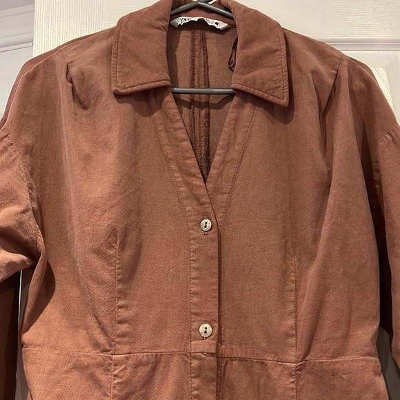 Zara Pink Velvet button down shirt dress - Picture 4 of 5